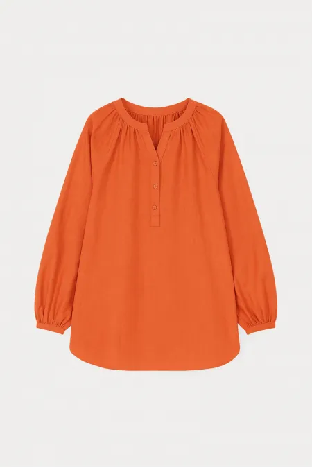 100% COTTON GATHERED COLLAR TUNIC