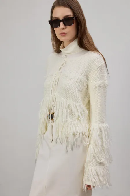 FRINGED KNITTED CARDIGAN