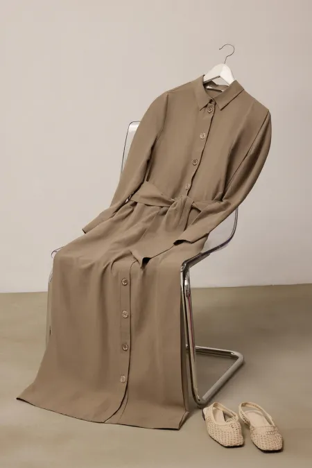 KUŞAKLI POPLİN GÖMLEK ELBİSE