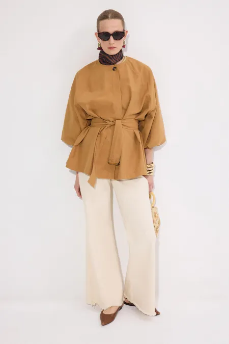 Balloon sleeve belted seasonal bomber jacket Balloon sleeve belted seasonal bomber jacket
