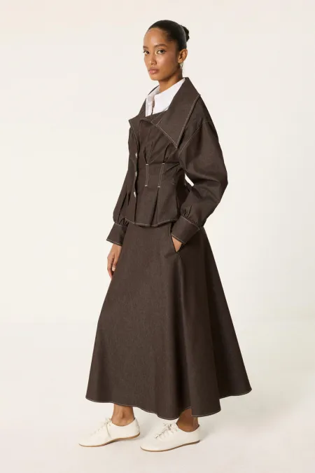 DENİM PİLELİ CEKET ETEK TAKIM