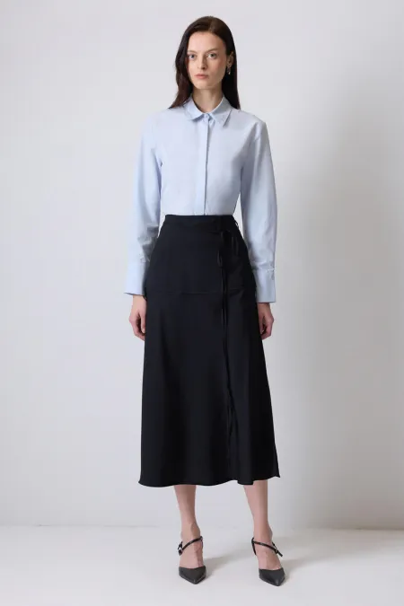 SATIN SKIRT WITH PIPING BELT SATIN SKIRT WITH PIPING BELT