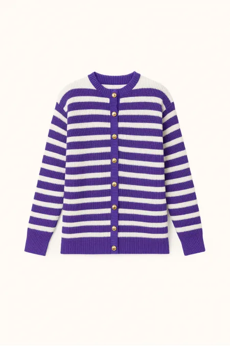 GOLD BUTTONED STRIPED LONG CARDIGAN