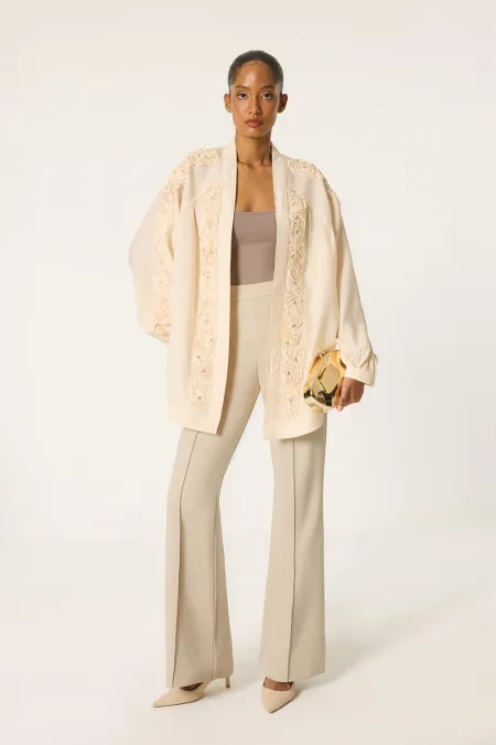 KIMONO WITH ROSE EMBELLISHMENT AND STONES