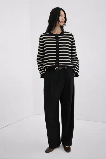 CARDIGAN EN MAILLE À RAYURES À VOLANTS CARDIGAN EN MAILLE À RAYURES À VOLANTS