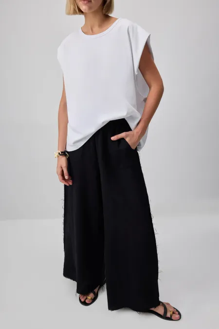 WIDE-LEG MUSLIN PANTS WITH POCKETS WIDE-LEG MUSLIN PANTS WITH POCKETS