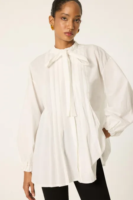 FRONT PLEATED POPLIN SHIRT