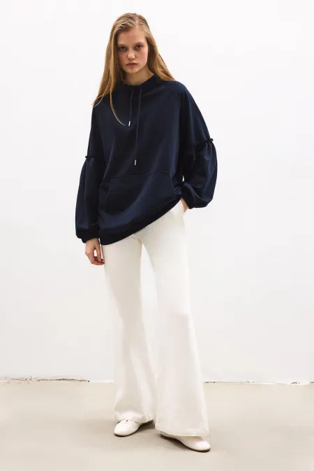 Balloon Sleeve Hooded Sweatshirt