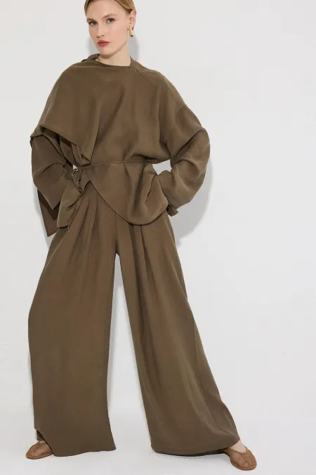 Shawl Collar Tunic and Trousers 2-Piece Set