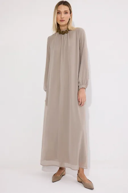 STAND-NECK CHIFFON DRESS