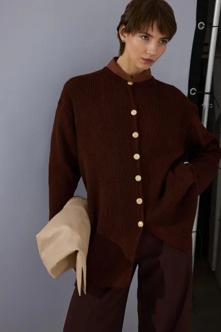 LONG CARDIGAN WITH GOLD BUTTONS