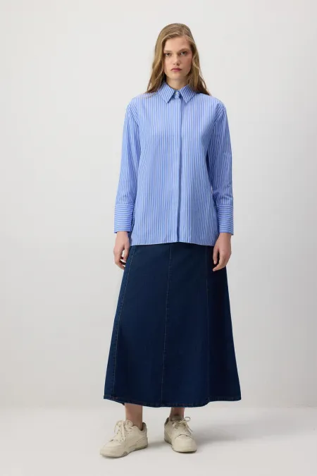 Chiffon Detailed Striped Oversize Shirt Chiffon Detailed Striped Oversize Shirt