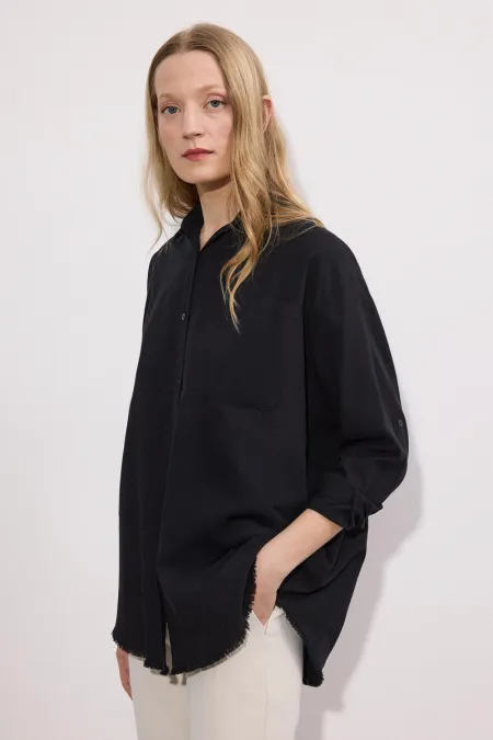 CHEMISE EN POPLINE À OURLET À FRANGES