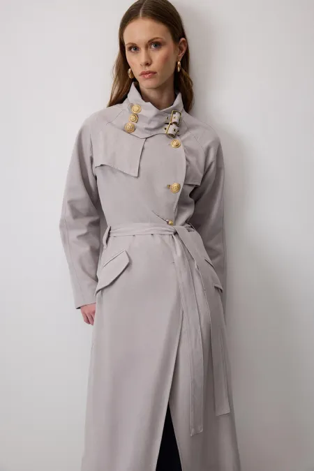 GOLD DÜĞMELİ KRUVAZE KETEN TRENÇKOT