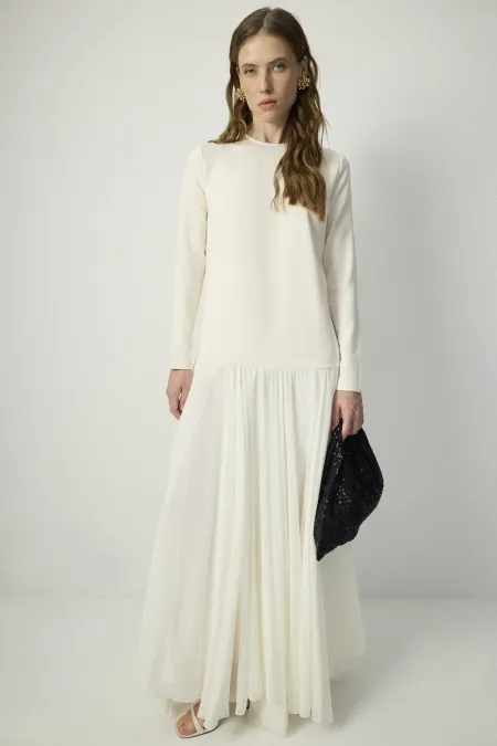 CHIFFON PLEATED CREPE DRESS