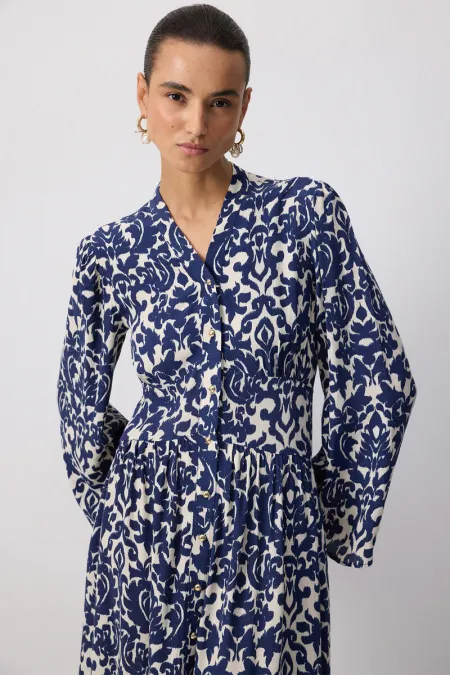 DESENLİ VİSKON GÖMLEK ELBİSE