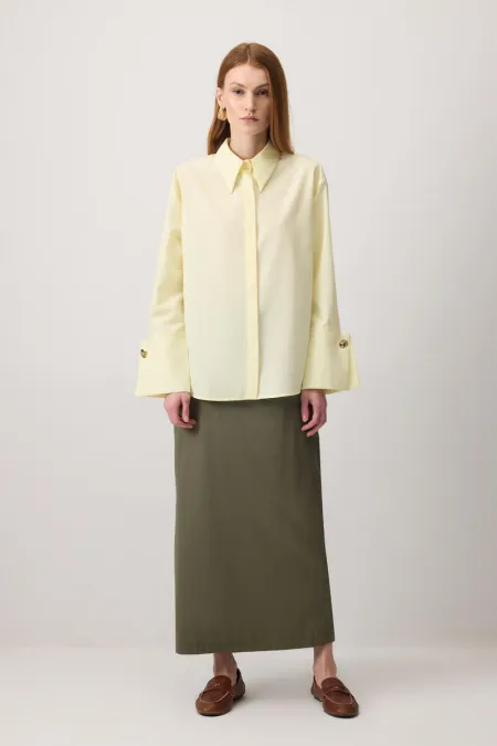 GENİŞ MANŞETLİ KISA POPLİN GÖMLEK