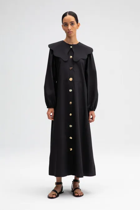 WIDE COLLAR BUTTONED POPLIN DRESS