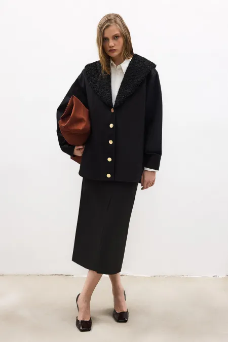 FURRY COLLAR TABARDINE JACKET FURRY COLLAR TABARDINE JACKET