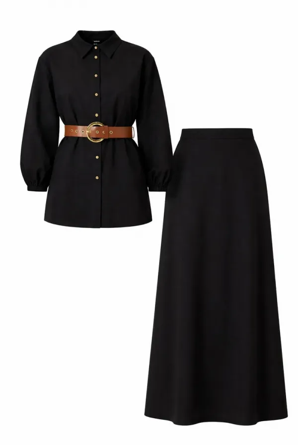 ENSEMBLE CHEMISE ET JUPE TEXTURÉES AVEC CEINTURE