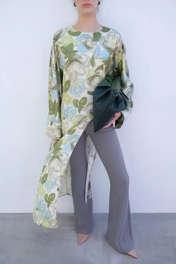 LONG SATIN TUNIC WITH FRONT SLIT