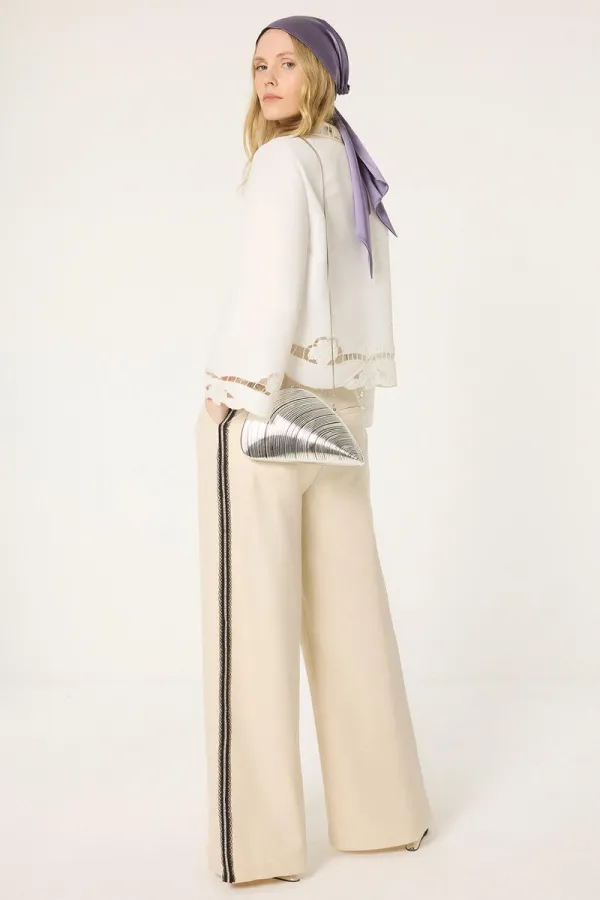 PANTS WITH STONE-EMBELLISHED STRIP DETAIL