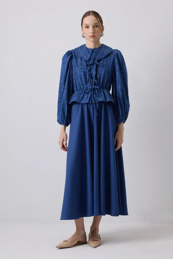 DENIM EFFECT BLOUSE AND SKIRT SET DENIM EFFECT BLOUSE AND SKIRT SET