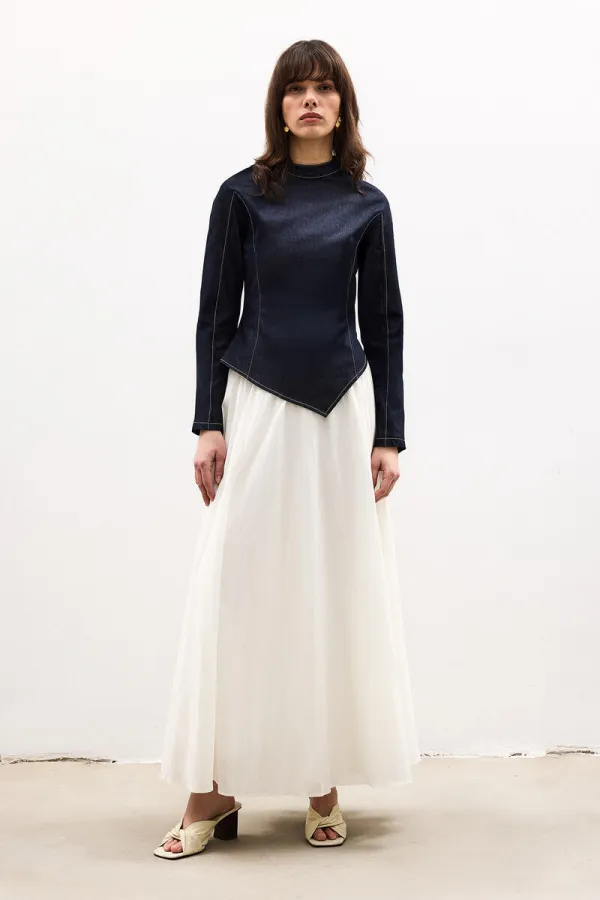 LİKRALI DENİM BLUZ ETEK 2'Lİ TAKIM