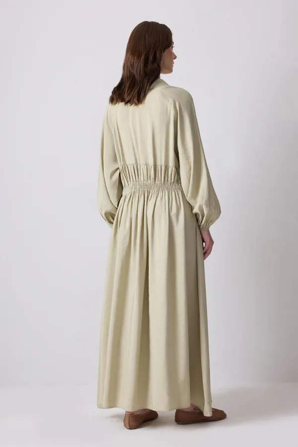 BELİ BÜZGÜLÜ OVERSIZE ELBİSE