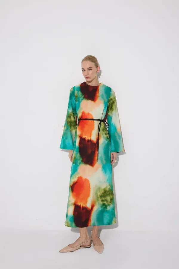 BATİK DESEN KREP ELBİSE