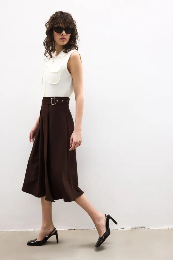 PLEATED BELTED SKIRT