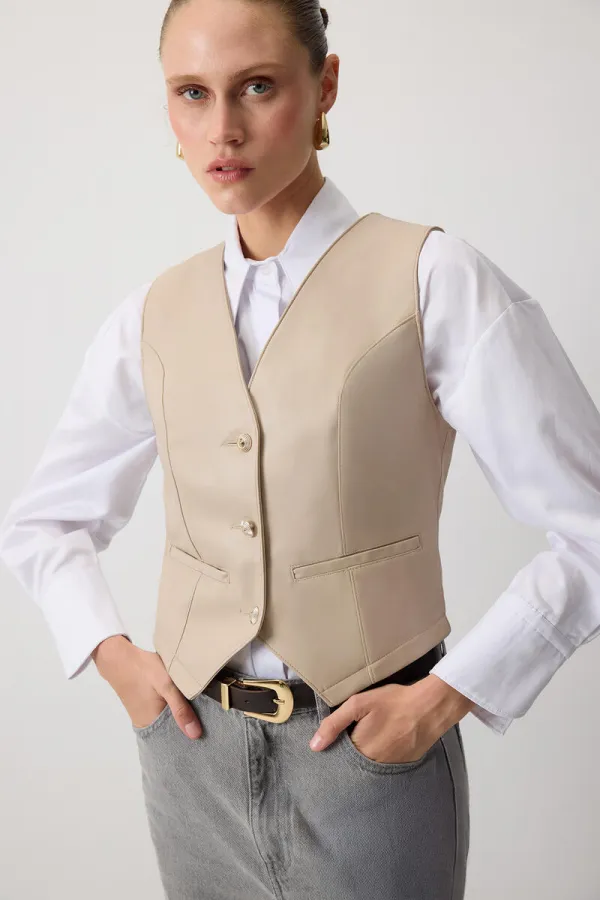 GILET BLAZER EN CUIR VEGAN