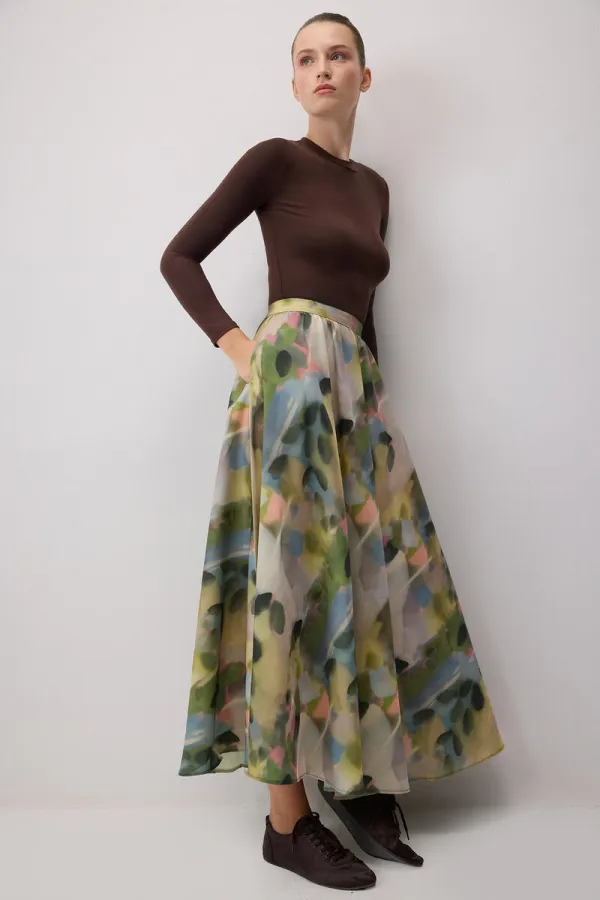 PATTERNED SATIN SKIRT PATTERNED SATIN SKIRT