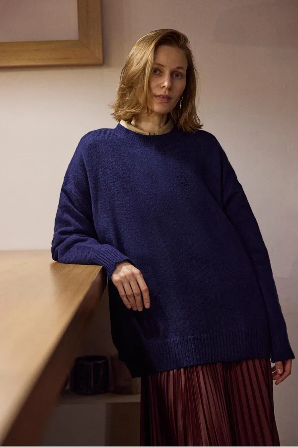 DÜZ RENK OVERSIZE KAZAK