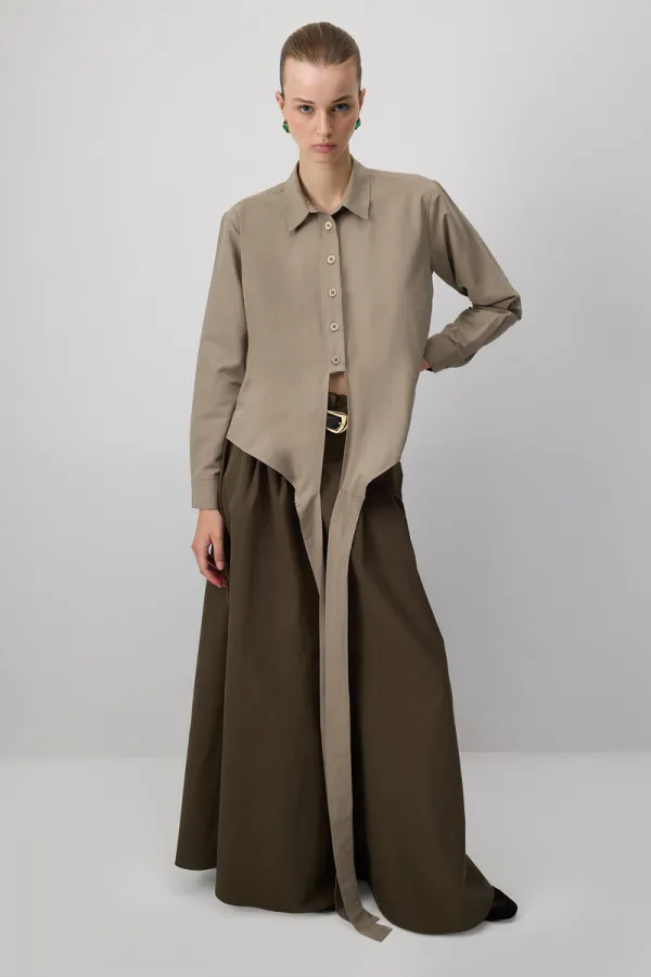 CHEMISE COURTE EN POPLIN AVEC CEINTURE