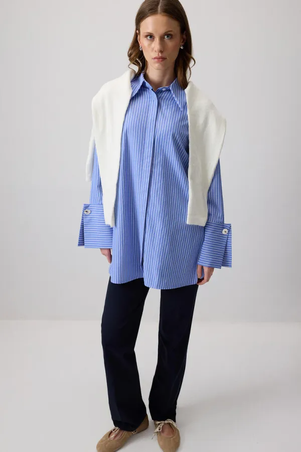 WIDE-CUFFS STRIPED SHIRT