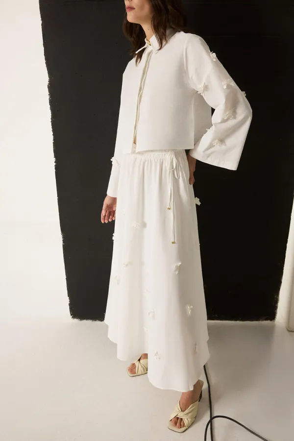 POPLIN SET WITH FLORAL APPLIQUES