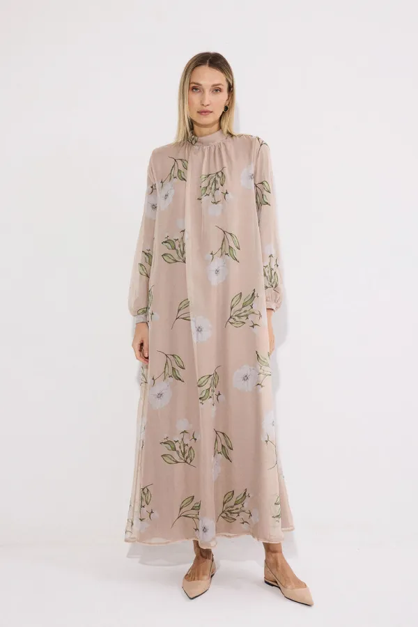 Robe longue doublée en mousseline