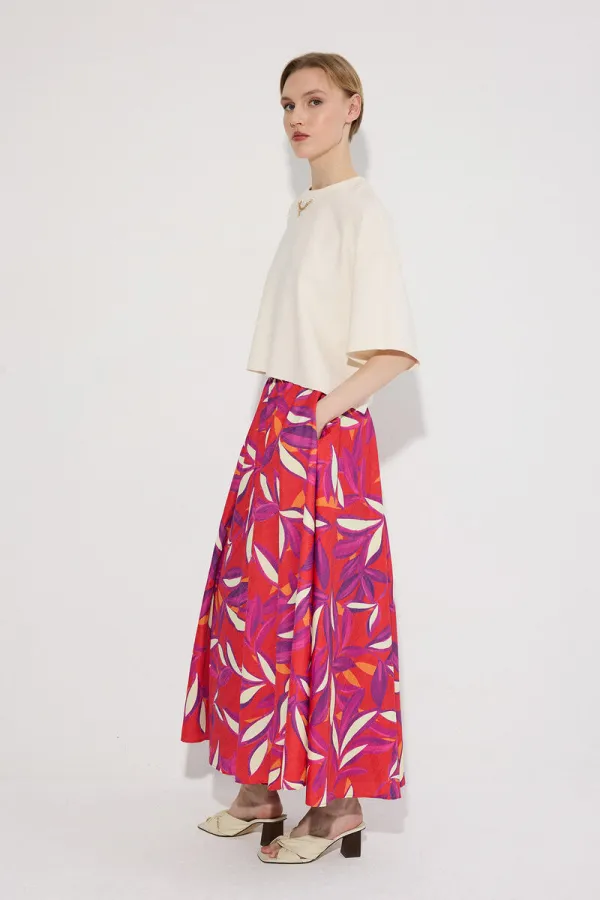 BELİ LASTİKLİ DESENLİ ETEK