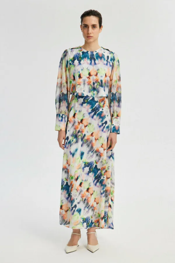 BATİK DESENLİ BELİ KUŞAKLI ELBİSE