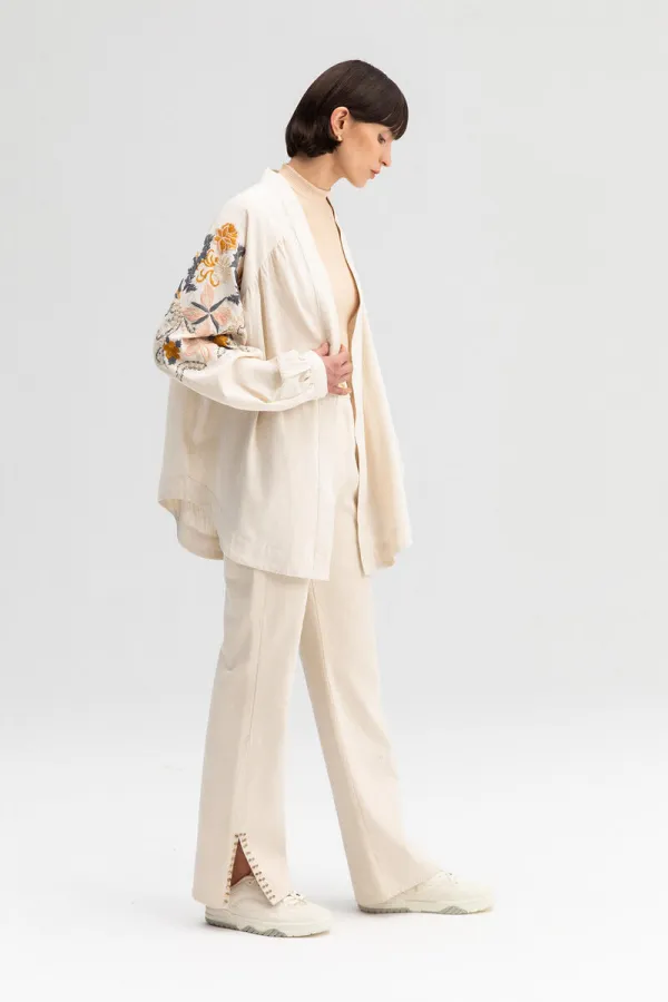 NAKIŞLI KETEN KİMONO CEKET