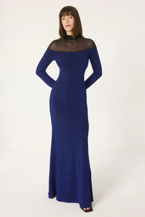 SİM DETAYLI UZUN KOLLU ELBİSE