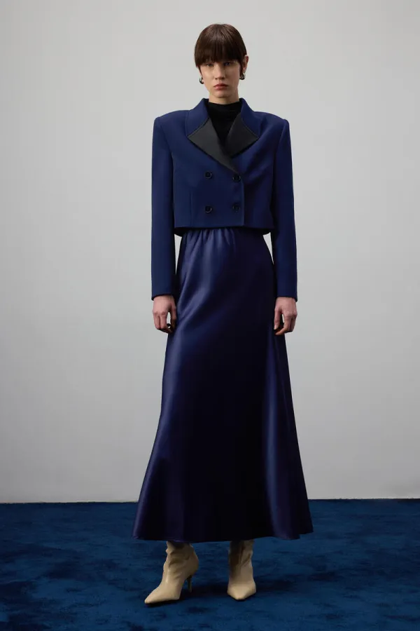 SHORT BLAZER JACKET WITH SATIN COLLAR