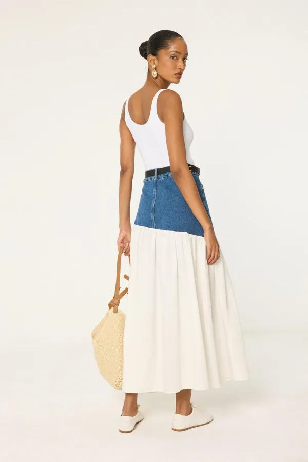 DENIM POPLIN SKIRT
