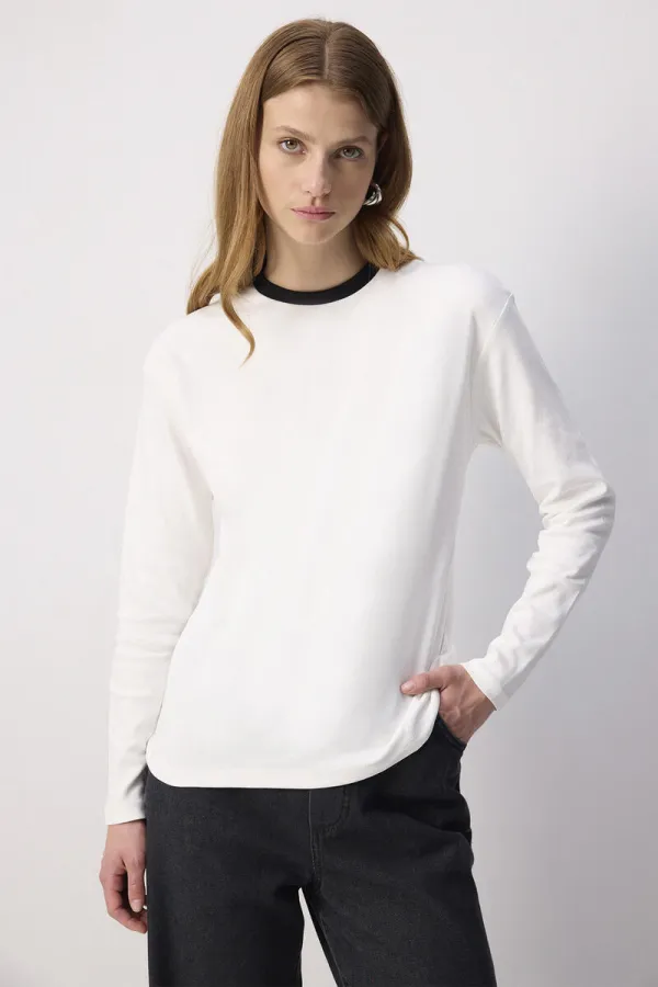 T-SHIRT 100% COTON À COL RIBANA