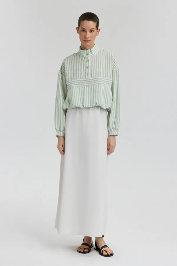 BUTTON DETAIL STAND COLLAR BLOUSE BUTTON DETAIL STAND COLLAR BLOUSE