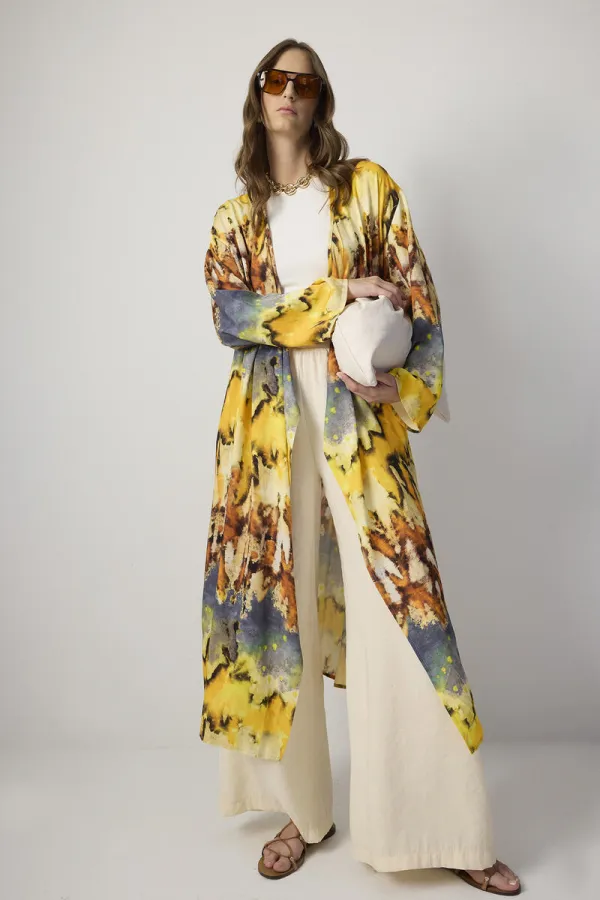 KRUVAZE DESENLİ KİMONO