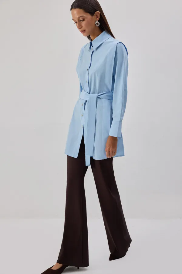 BELTED POPLIN SHIRT