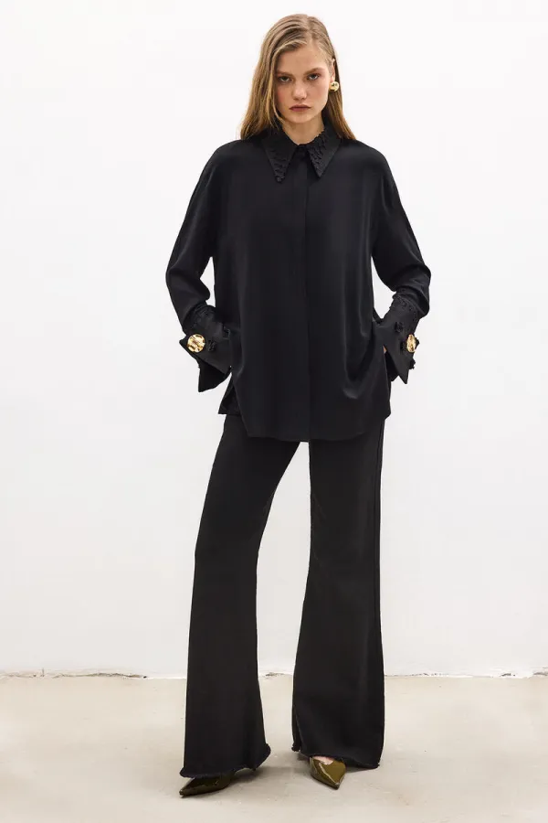 CHEMISE EN VISCOSE À DENTELLE FLORALE