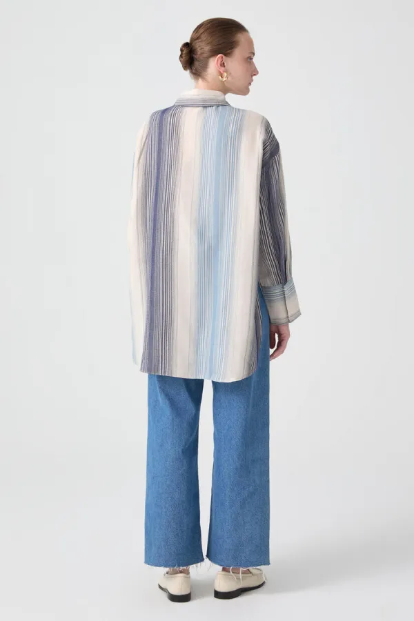 STRIPED COTTON BLEND OVERSIZE SHIRT